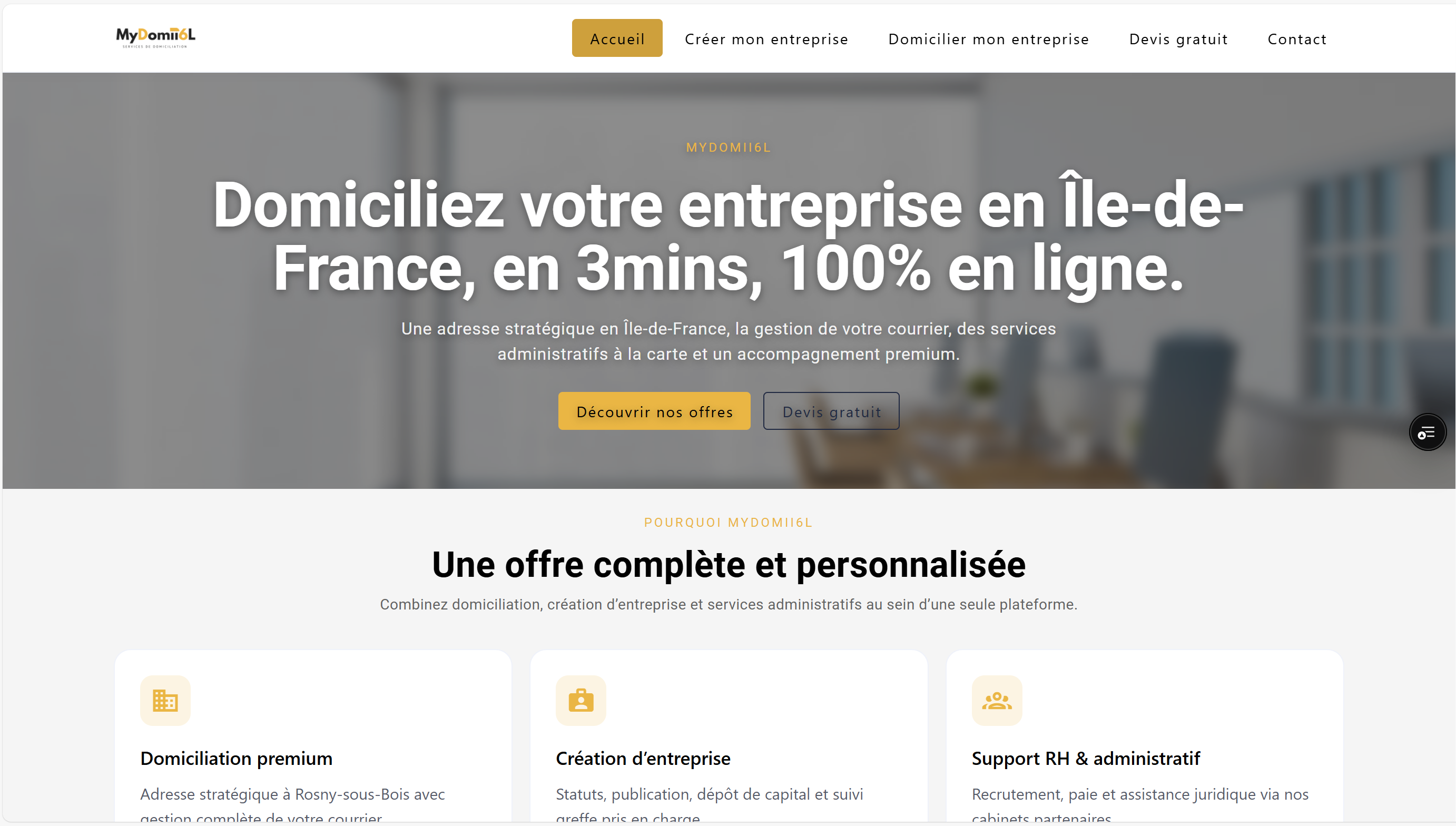MyDomii6L - Business domiciliation services platform in Île-de-France with strategic addresses and mail management